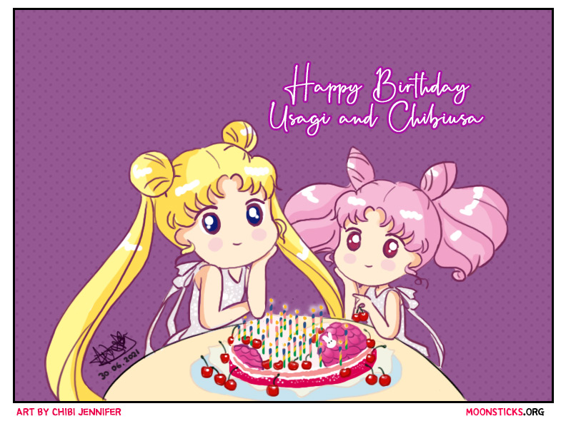 Support MoonSticks with a Ko-fi <3 Happy Birthday Usagi and Chibiusa for June 30th. MoonSticks art by Chibi Jennifer